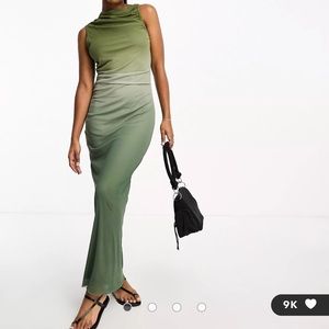 Pull&Bear mesh sleeveless maxi dress in green ombre